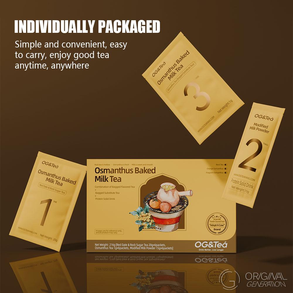 Rose/Osmanthus Baked Milk Tea 1 Carton 6 Drinks With Red Dates, Rock Sugar, Longan, Goji Berry, New Zealand Milk, Golden Needle Black Tea
