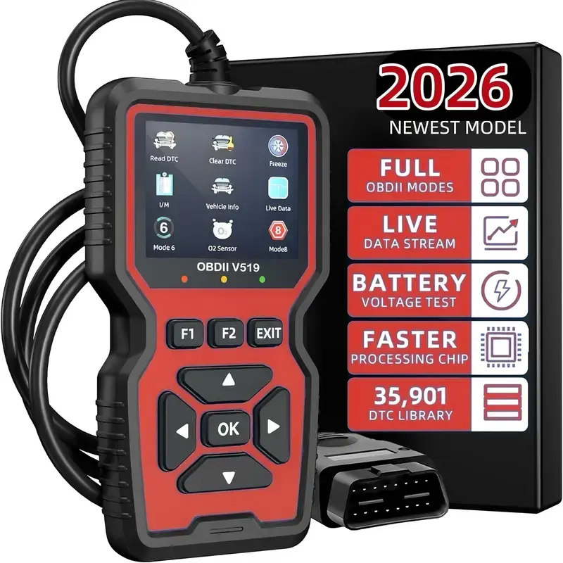 V519 Upgraded OBD2 Car Scanner, Portable Automotive Diagnostic Tool with 35901 DTC Definitions, Backlit LCD Screen, Battery Voltage Test, Live Data, Compact Lightweight Design for At-Home Maintenance, 10-Language Support, OBD2 Support for Most 1996+ Cars