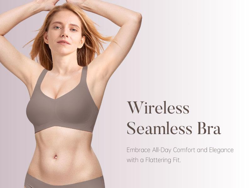 OEAK Bras for Women V Neck No Underwire Wireless Plus Size Support Bra Underarm Smoothing Seamless Push Up Full Coverage T-Shirt Sports Bra