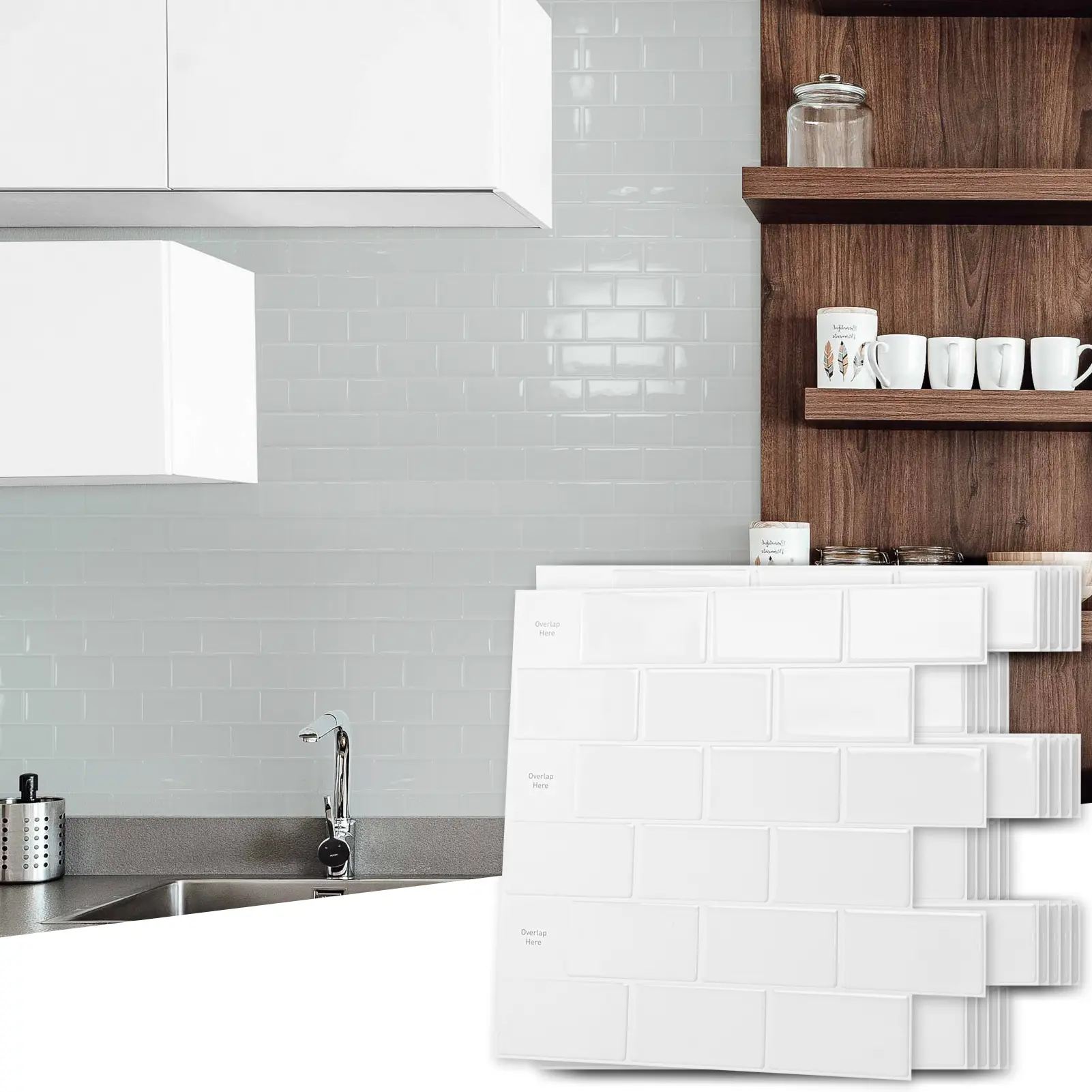 Art3d 10-Pack White Subway Peel and Stick Tile Stickers Set, 12in x 12in Durable Waterproof Decorative Easy-Install Easy-to-Customize Backsplash for Kitchen, Bathroom Home Decor,dorm essentials
