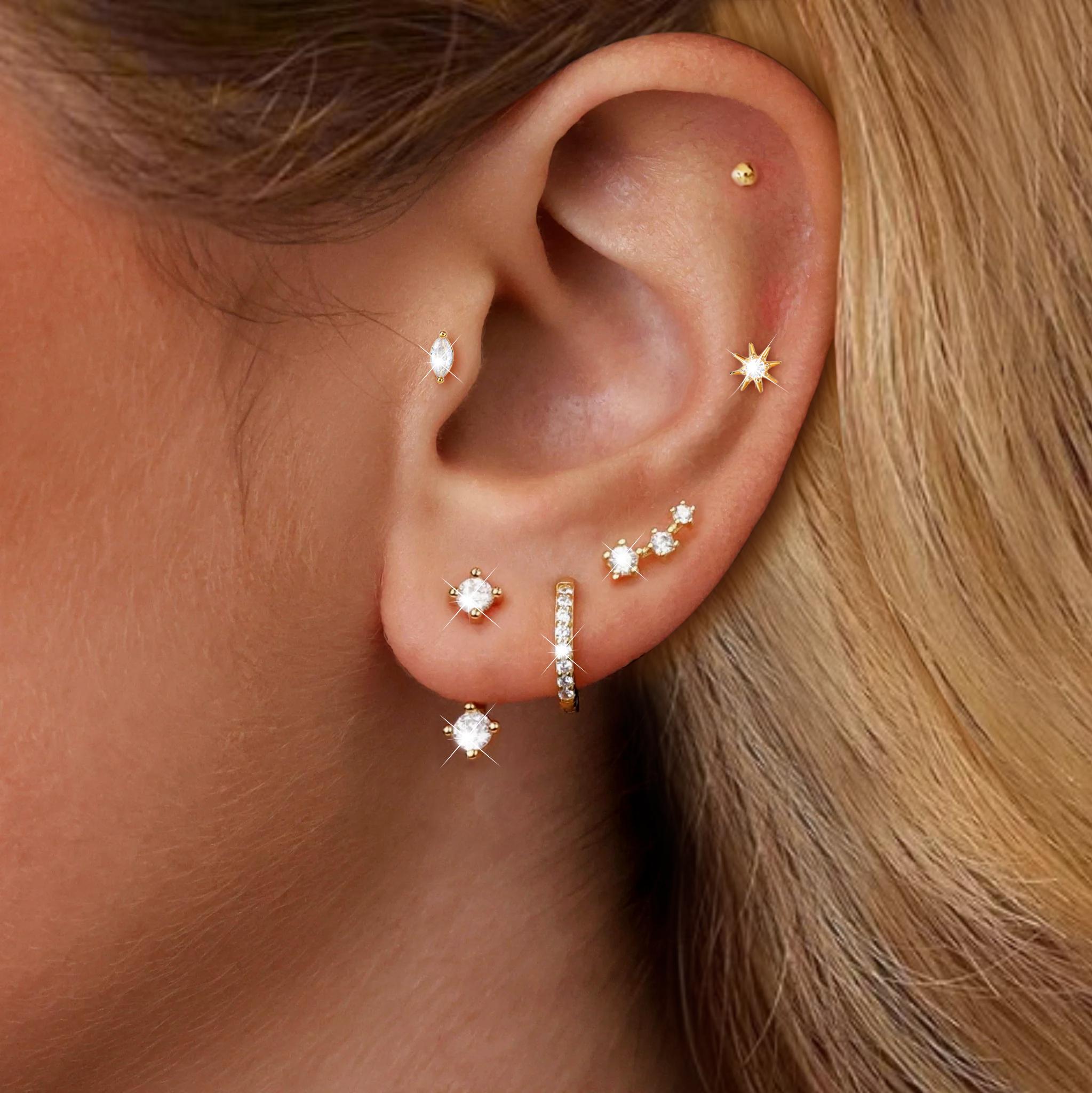 17KM 12Pcs 14K Gold Plated Stud Earrings ,Hypoallergenic Dainty Stackable Jewelry for Women’s Multi-Piercing,Perfect for Gifting