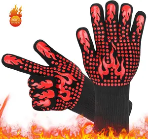 BBQ Fireproof Gloves, Non-Slip Silicone Oven Gloves,1472 ℉ High Temp Resistance Fireproof Glove , Kitchen Safe Cooking Gloves for Oven Mitts,Barbecue,Cooking, Frying