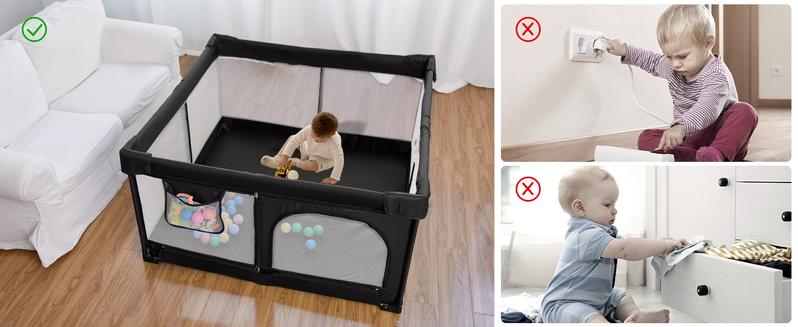 Foldable Baby Playpen, Extra Large Collapsible Play Yard for Babies & Toddlers, Portable Travel Playpen with Gate, Safe Indoor & Outdoor Activity Center (51"×51" Gray)
