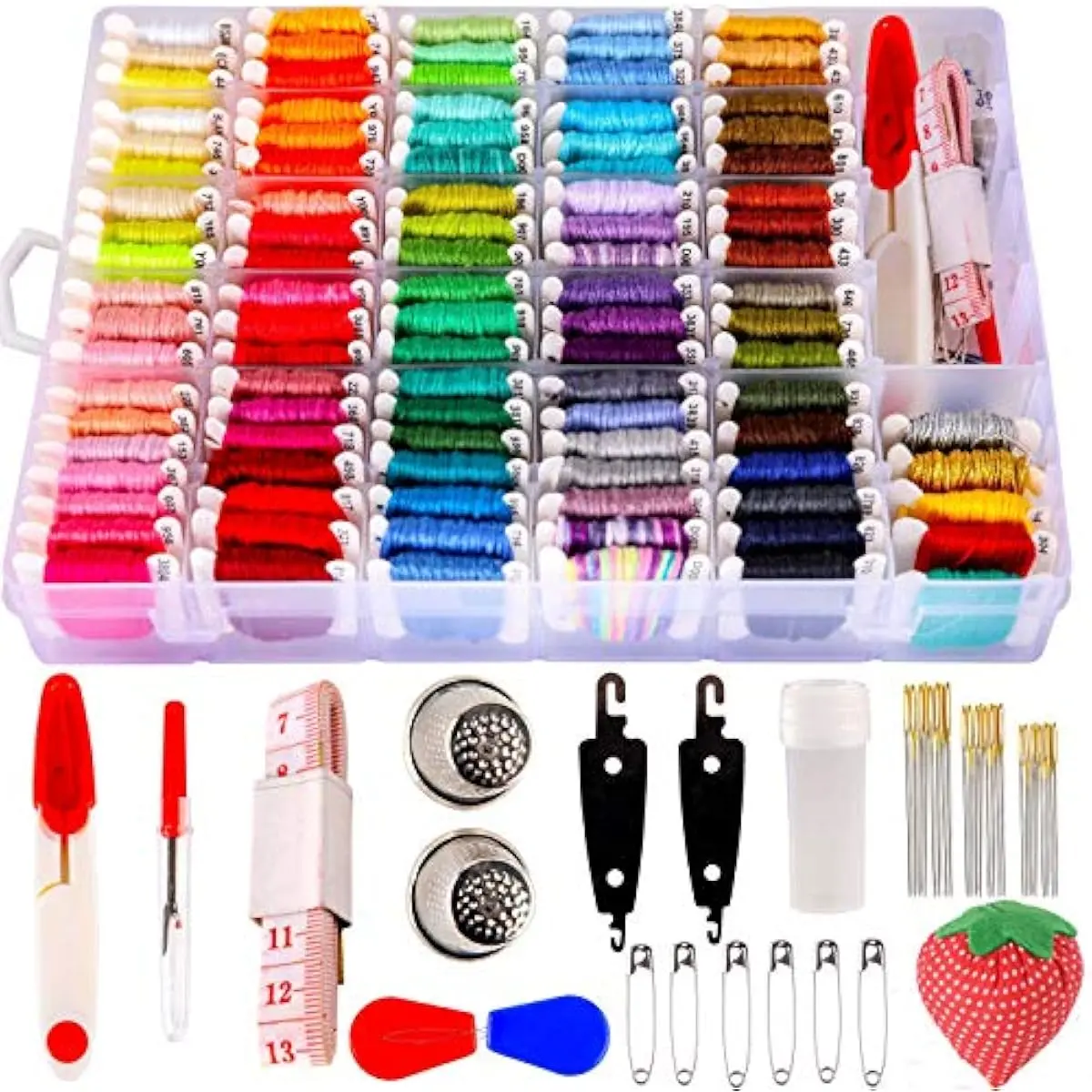 1Set Embroidery Floss Kit,Cross Stitch Kit with 100 Friendship Bracelets Floss and Cross Stitch Tools for Embroidery and Friendship Bracelet String Make
