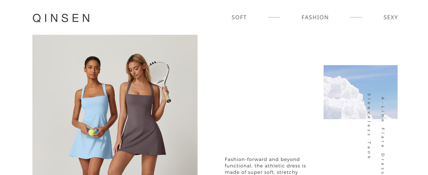 QINSEN Womens Square Neck Tennis Dress Sleeveless Built in Shorts Golf Athletic Dress with Pockets