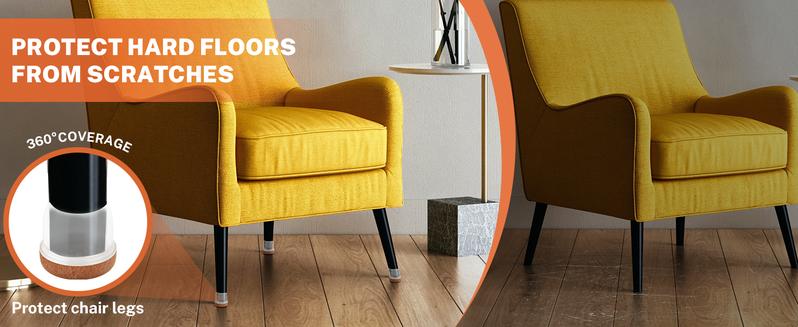 32 PCs Chair Leg Protectors for Hardwood Floors, Extra Thicken Chair Leg Floor Protectors with Silicone Chair Leg Cap & Thickened Felt Furniture Pads