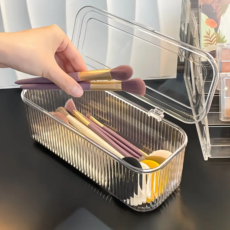 Large Capacity Multi-Functional Dustproof Storage Box, Dustproof Organizers, Makeup Brush Holder, Beauty Brushes Storage, Cosmetic Organizer, Makeup Tool Organizer, Desk & Dorm Use, Home Essential, Plastic Storage Bins