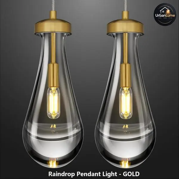 Clear Glass Teardrop Raindrop Pendant Light, Modern Adjustable-Cord Ceiling Lamp, Hanging Light Fixture for Kitchen Island, Dining Room Decor bedroom living room hallway ambient lighting