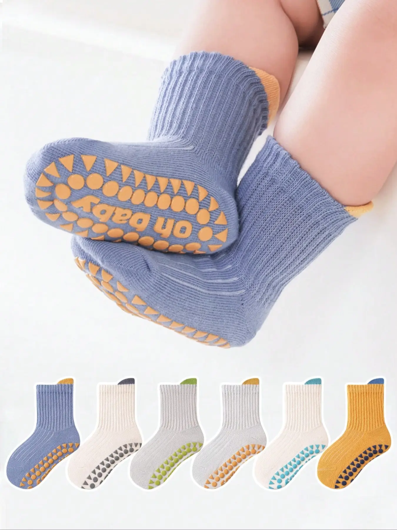 Baby Floor Socks Cartoon Design, Soft Sole Non-Slip Toddler Grip Socks Kid Socks Indoor Shoes for Boys & Girls, Perfect for Daily Use, Pack of 6 Pairs