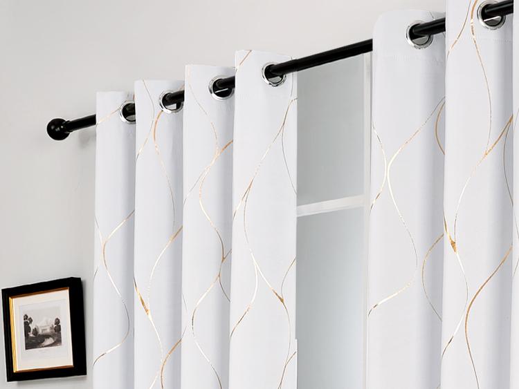 Blackout Curtains (2 Panels)  Deconovo Gold Wave Foil Print Grommet Drapes, Room Darkening Curtain, Window Panels for Living Room