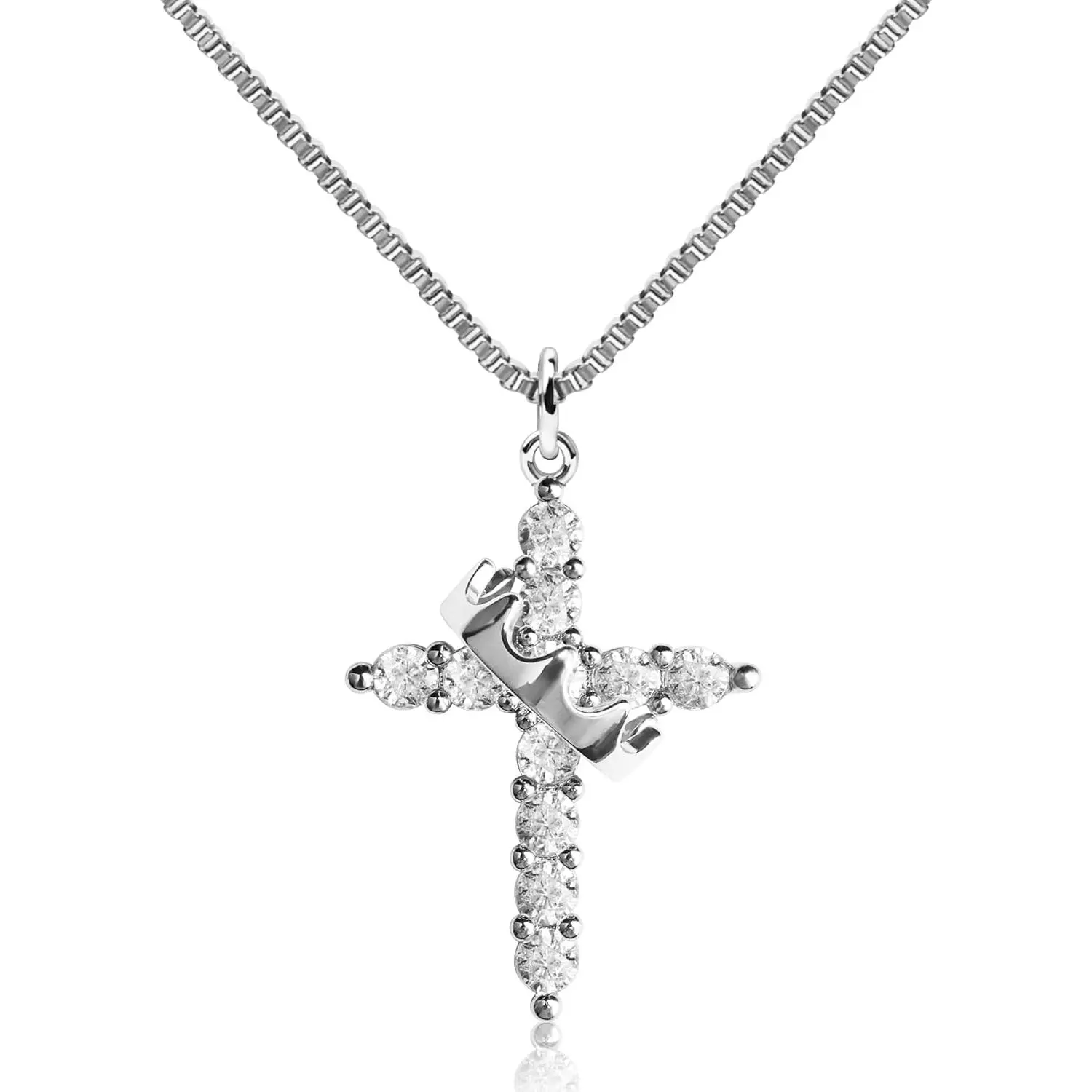 Women's Minimalist Gold Cross Necklace - Dainty Gold-Plated Crown Cross Pendant with Cubic Zirconia, Hypoallergenic Non-Tarnish Casual Faith Jewelry Gift for Mom, Birthday, Female, Valentine's Day, Anniversary, Christian Women, Rotating Crown, Non Tarnish