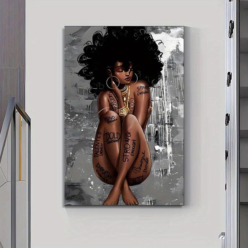 1 piece unique wood-framed canvas poster, Black Queen Poster African American Wall Art Black Girl Canvas Painting Black Woman Wall living Room decorative painting
