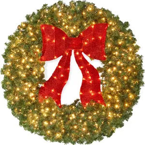 Best Choice Products Artificial Pre-Lit Fir Christmas Wreath Décor w/ Red Bow, LED Lights, Tips, Plug-In Best Choice Products Artificial Pre-Lit Fir Christmas Wreath Décor w/ Red Bow, LED Lights, Tips, Plug-In