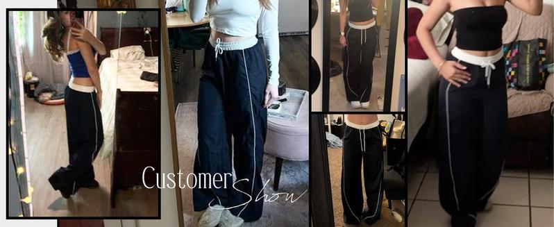 WoodBerry Women's Wide Leg Sweatpants Baggy Y2K Parachute Pants Slouchy Drawstring Belt Spring Summer Jogger Loose Track Pants with Pockets