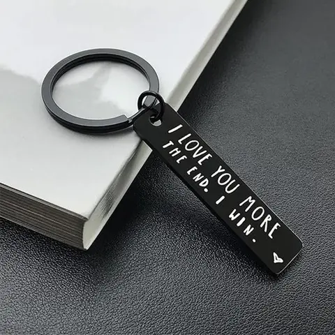 Creative Slogan Metal Keychain, Stainless Steel Key Ring with Long Bar Pendant for Car Keys, Cute Fashion Accessory for Men and Women, Perfect Valentine's Day Gift and Keychain for Bags