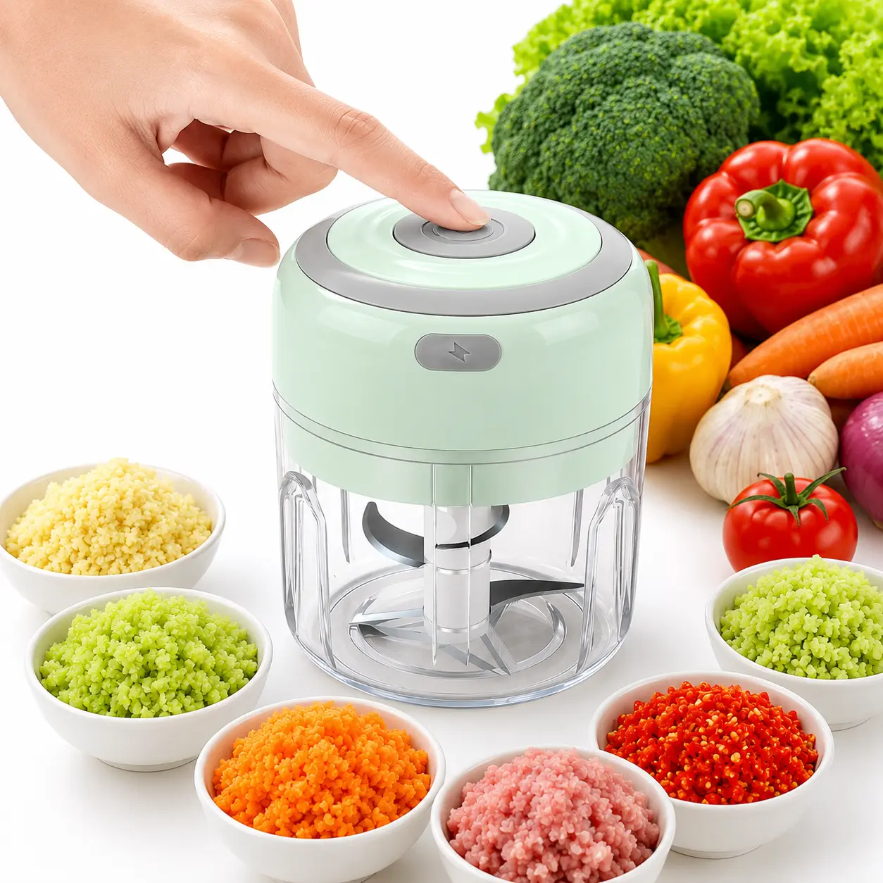 Mini Rechargebale Electric Garlic Grinder, Food Chopper, Garlic Slicer Veggie, Salad, Lettuce, Onion, Chili Crusher, Tomato Dicer Chopper Cutter & Ginger Meat Mincer for Kitchen Baby Food, Portable USB Chopper (250ML/8.5OZ)