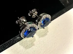 925 Sterling Silver Sapphire Stud Earrings for Women 9MM White Topaz Birthstone Gift