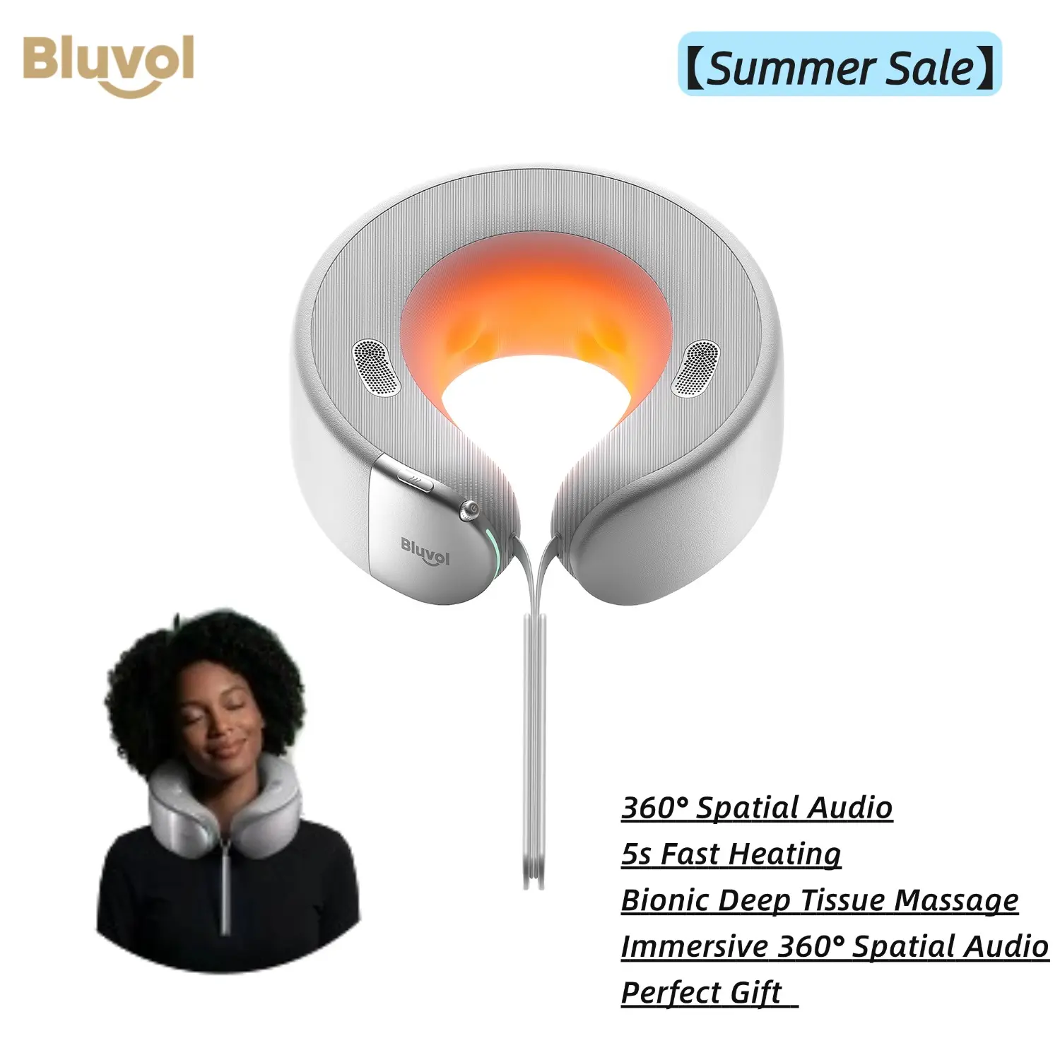 【SummerSale】Bluvol Nest 10 Ultra Immersive Heated Neck Massager, Therapist-Style Deep Tissue Pain Relief, 360° Spatial Audio, Cordless Massager for TV Watching, Gaming, Office Work, Birthday Gift,Father'sdaygifts, Summerwins,dorm essentials
