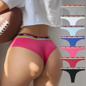 Hotcom Women's 7-Pack Low-Waist Cotton Briefs Soft Breathable Thong Panties with Colorful Waistbands for Everyday Wear Comfortable Underwear for Ladies Casual Print