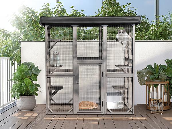 PetCozife Outdoor Cat Enclosure, 71" Large Walk-in Cat House for Multiple Cats with Waterproof Roof, 3 Tier Cat Cage with 6 Platform for Patio, Yard, Graden, Outdoor Catio，CatFuriture
