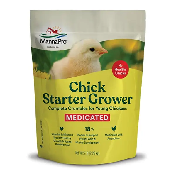 Medicated Chick Starter & Grower Feed, High-Protein Chicken Crumbles with Amprolium for Coccidiosis Prevention, Complete Feed for Baby Chicks, 5 lb Bag