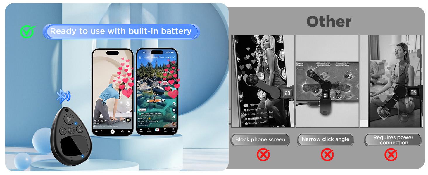 Bluetooth Screen Tapper Auto Clicker for TikTok App - Wireless Touchpad Remote Phone Tapper for iPhone & Android，Dual Device S1/S2, 2-Speed Silent Clicker