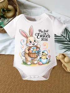 Baby My 1st Mother's Day 2026 Onesie, Cute Bunny Mom's Little Love Graphic Bodysuit, Infant Short Sleeve Cotton Romper, Sweet First Mother's Day Gift for Newborns
