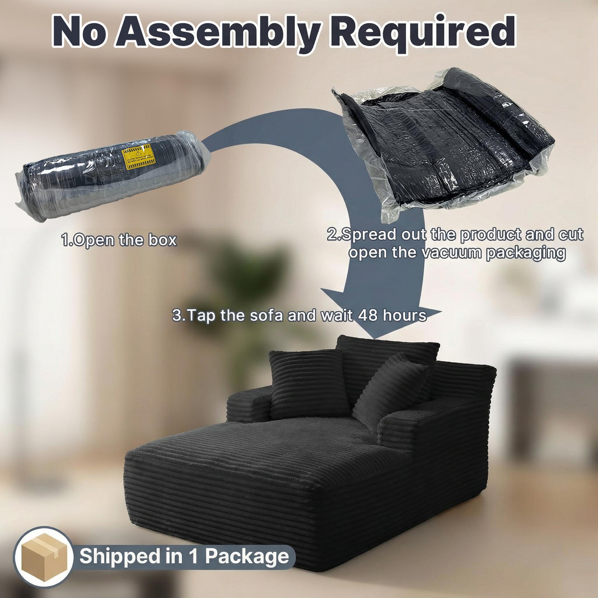 Boneless Couch Bed Chaise Oversized Lounge Series Plush Corduroy 1200LBS Load Bearing ，With Cup holder ，With Storage bag，No Assembly Required 24 Months Warranty，Upholstered Fluffy cloud sofa bed with Throw Pillows,Indoor Sleeper Chair