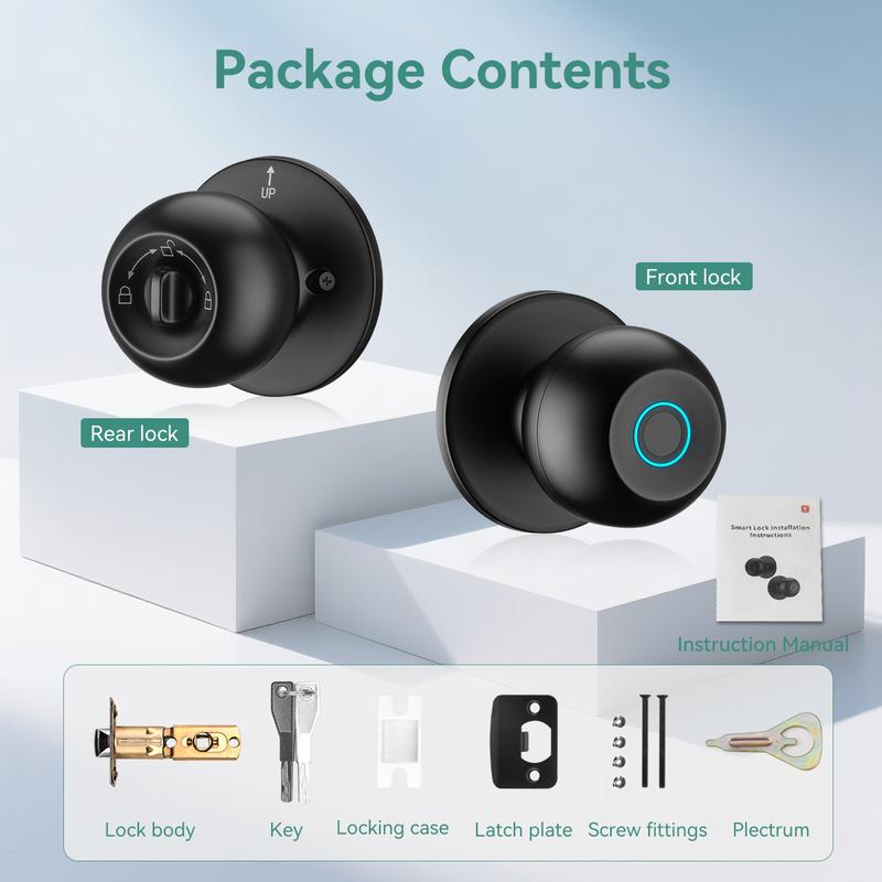 Smart Fingerprint Door Knob Keyless Entry 3-in-1 Biometric Knob Lock APP Control Bedroom Home Privacy
