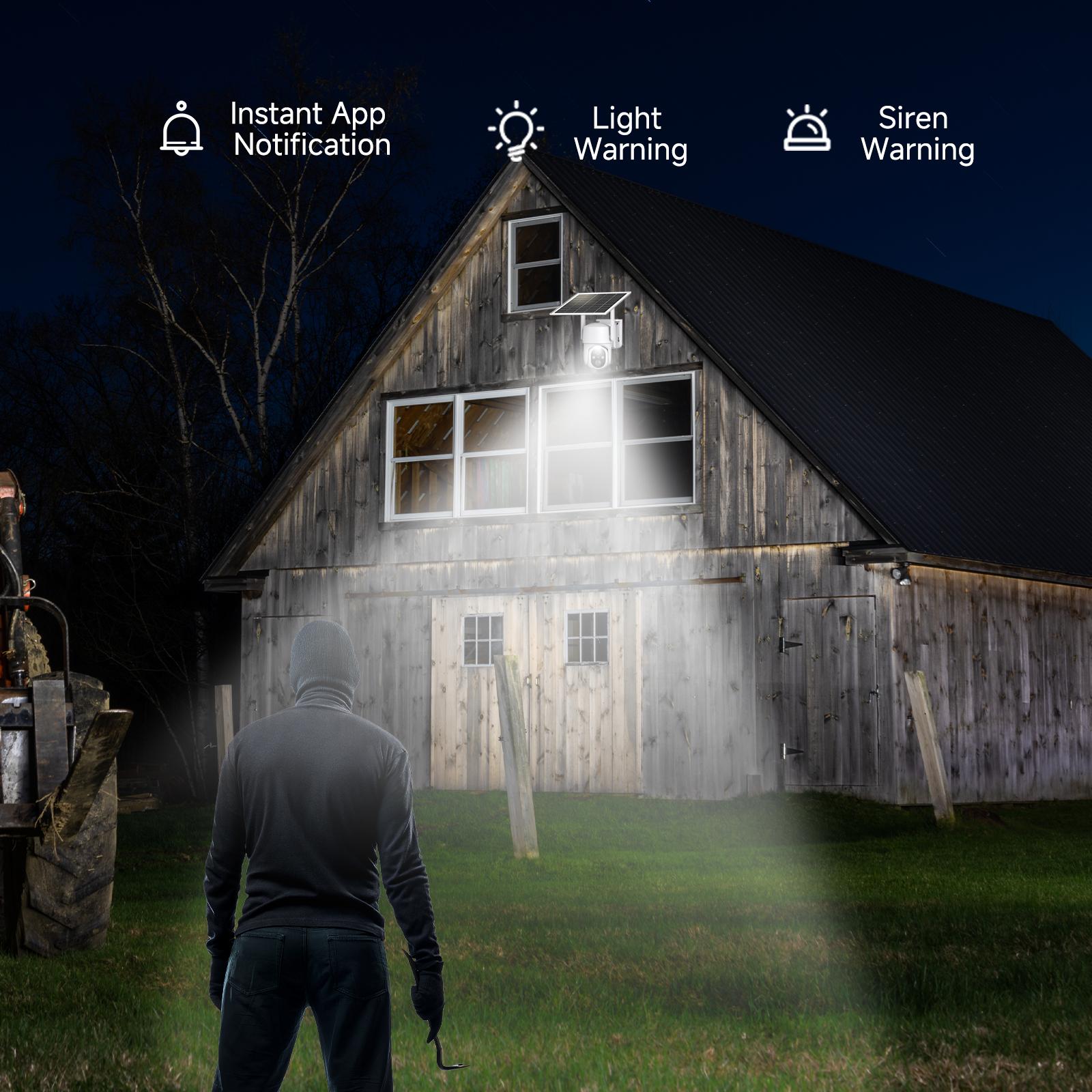 White 4G LTE Cellular Solar Surveillance Security Camera – 2K HD Video 360° View, No WiFi, Remote APP Controlled, Motion Activated, Night Vision, 4G Data Card Included (Data refill is required for Unlimited 4G data usage)