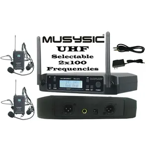 MUSYSIC MU‑U2F5‑LL Dual‑Channel UHF Wireless Lavalier & Headset Microphone System – Selectable Frequencies, Auto‑Scan, IR Sync