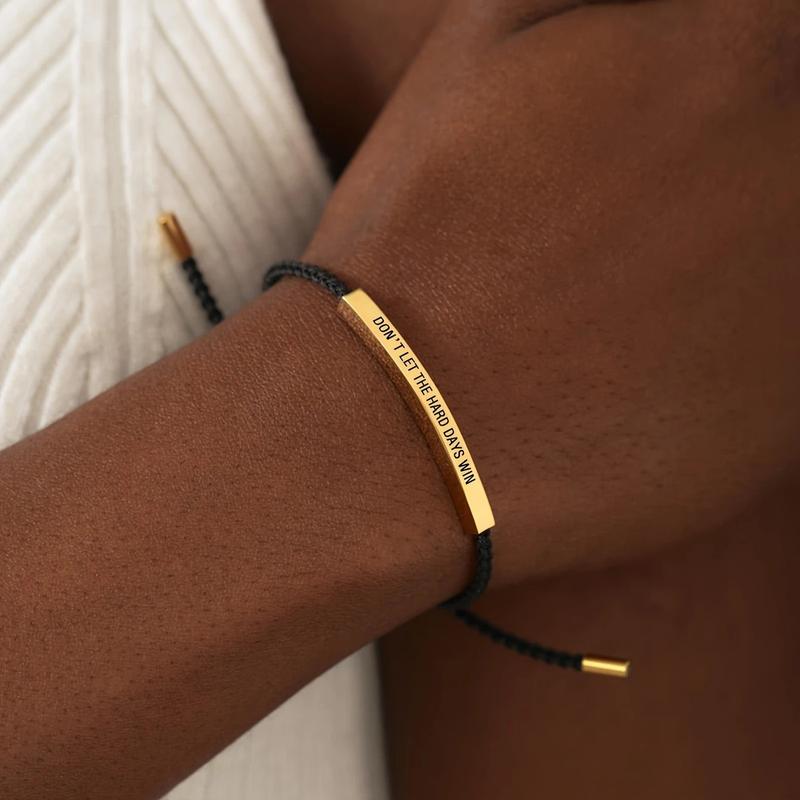 Don't Let The Hard Days Win Inspirational Bracelet Stainless Steel 18K Gold Plated Braided Design Adjustable up to 10 Inches for Comfortable Fit