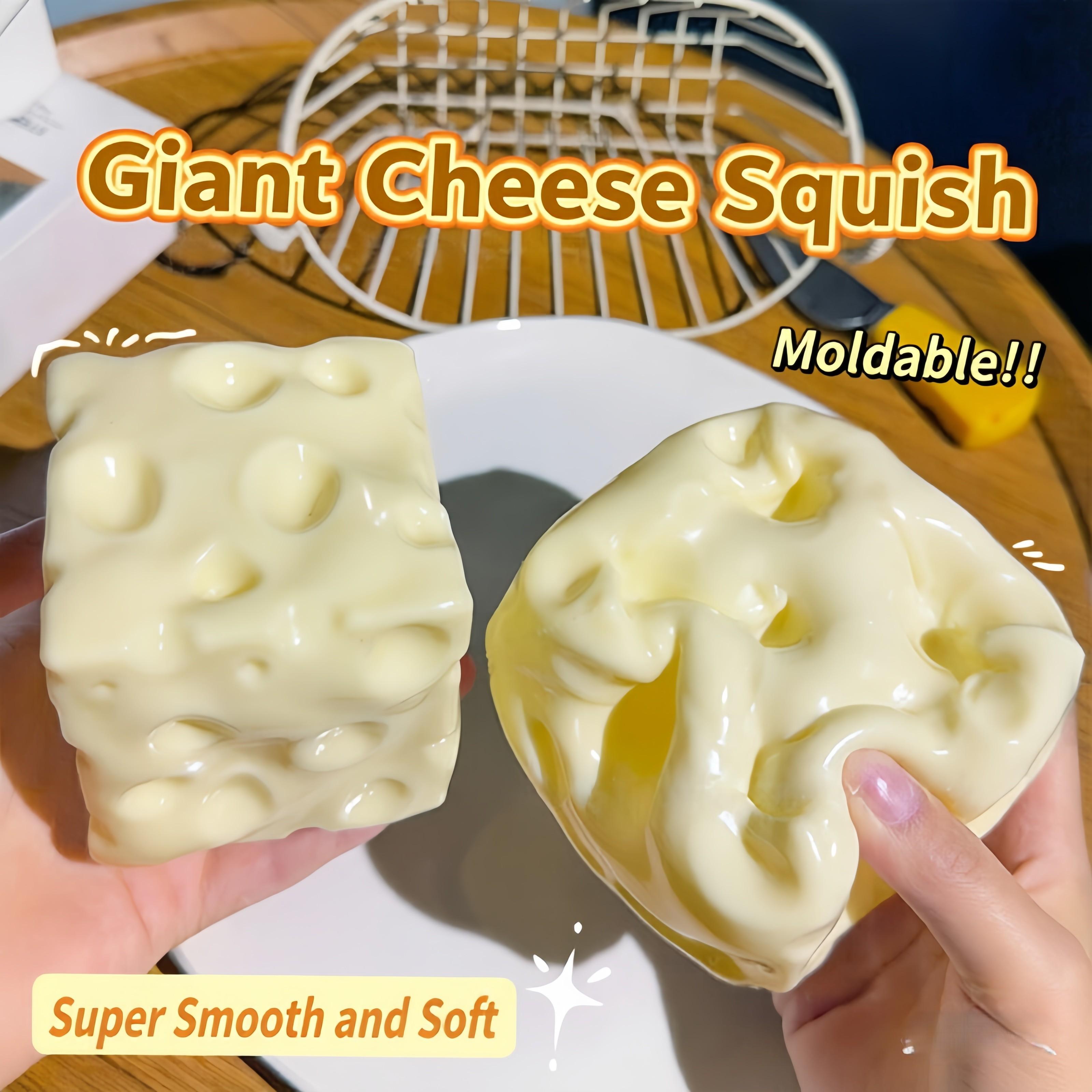 Squishy Cheese Block - Yellow, moldable fidget Toy with Squeeze Feature, Ideal for Play and Relaxation Giant Cheese Squishy - 6/7cm Moldable Non-Rebound & Slow Rebound Fidget Toy| Viral ASMR Stress Ball