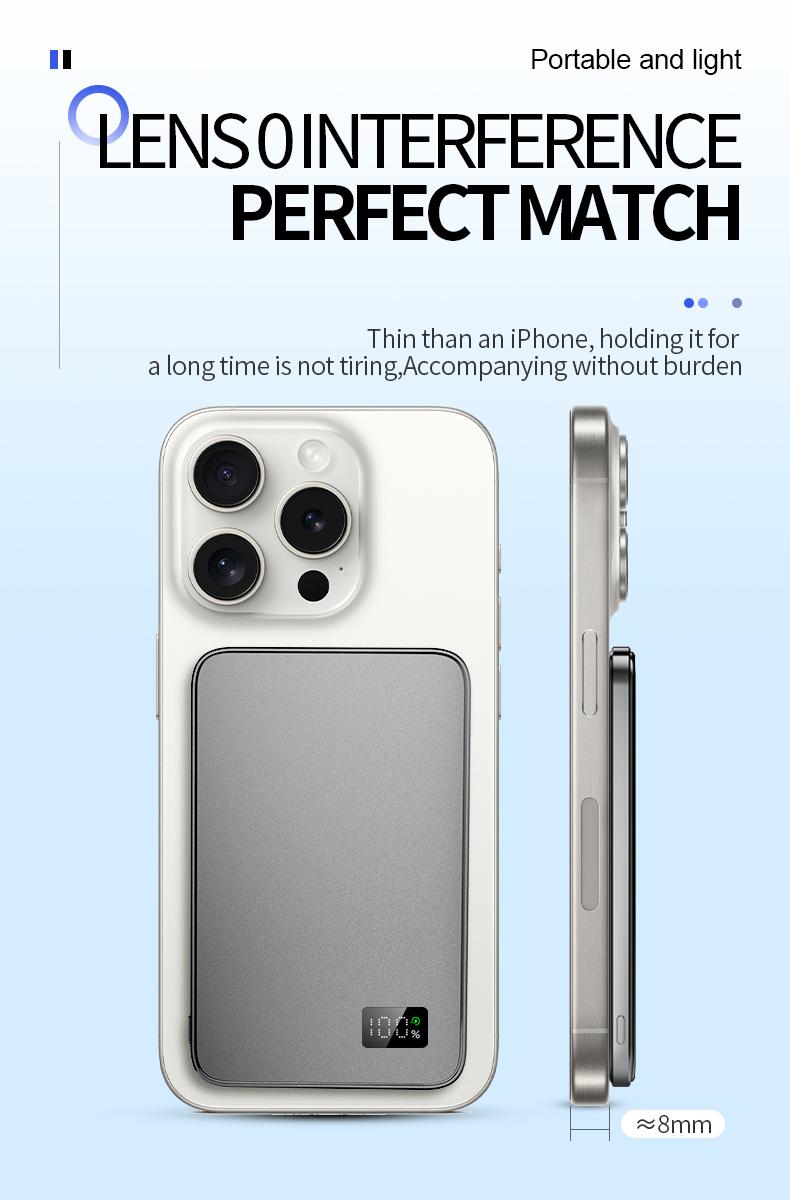 WESECUU 3-in-1 Magnetic Wireless Power Bank 5000mAh Ultra-Thin MagSafe 15W Wireless & PD 20W Fast Charging for Phone Watch Earbuds Compact Cable Metallic Protection