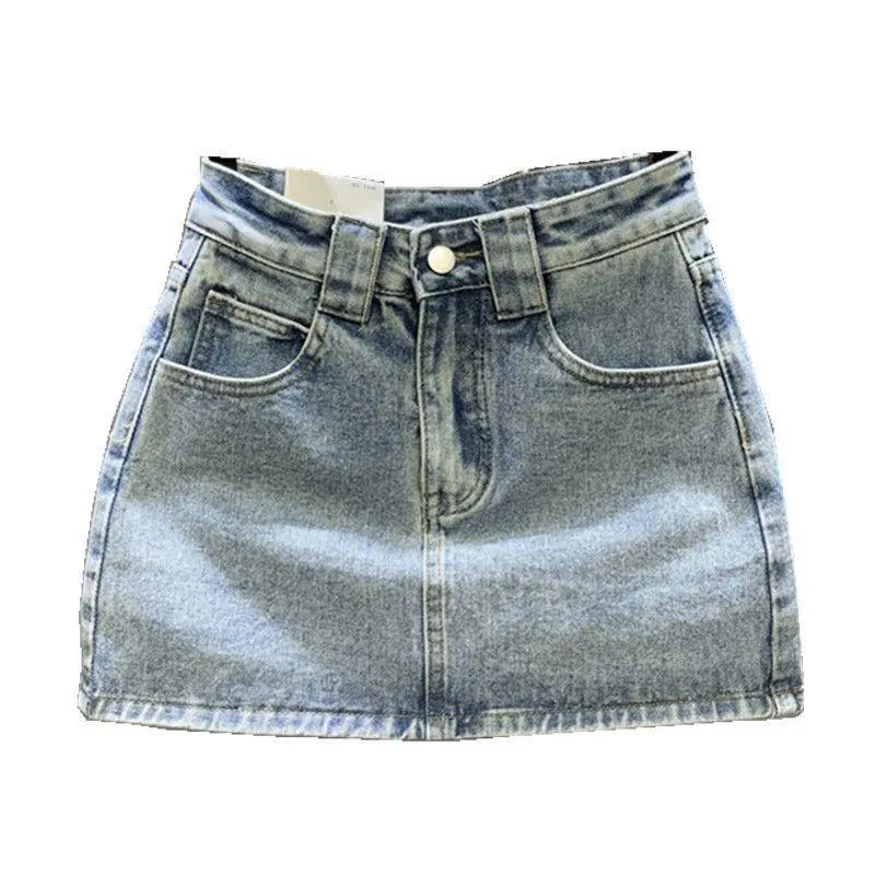 Women's 2025 Summer Cotton Denim Mini Skirt - Fashionable Simple Cut, A-Line Design, Anti-Exposure, Long Leg Shaping, Elegant Short Fitted Bottom, Button Accent, Minimalist Fabric, Blue Sportswear, Style