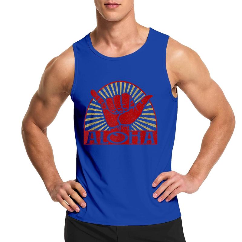Style A 706 Aloha Hawaiian Hawaii Vintage Distressed Shaka Surfer Tank Top , Summer Gym Muscle Sleeveless, Casual Knitted Slim Fit Beach Tank top Fabric Menswear