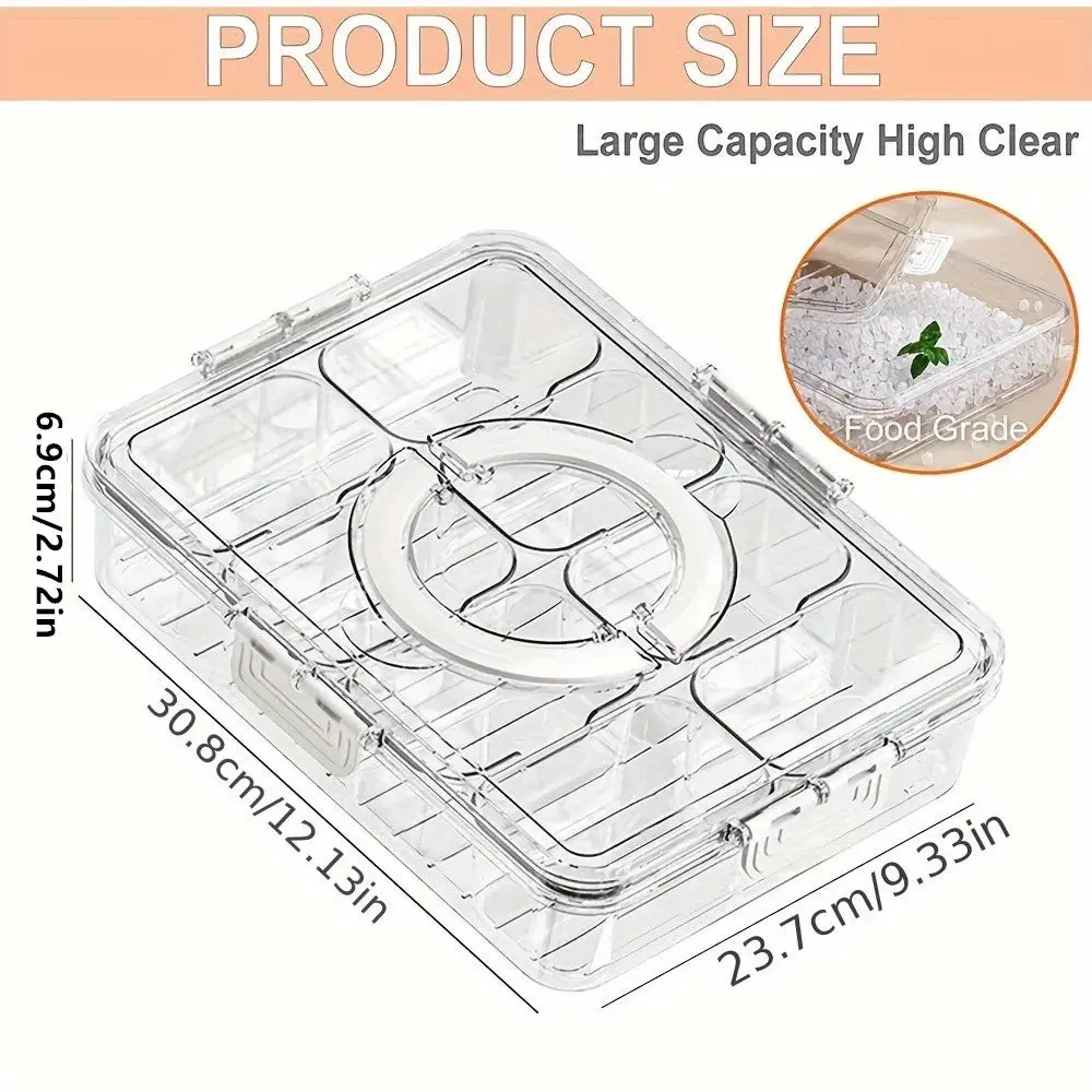 Divided Snack Serving Tray with Lid & Handle — Portable Veggie & Fruit Platter