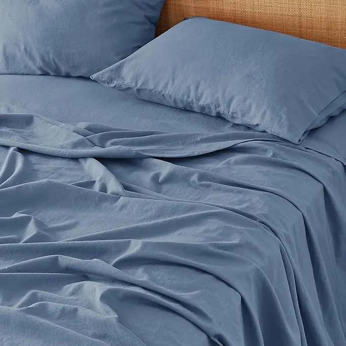 Bedsure Linen Sheets- Bed Blend from Linen Cotton, Breathable Cotton Bedsheets, 4 Pieces , Gifts for All Season