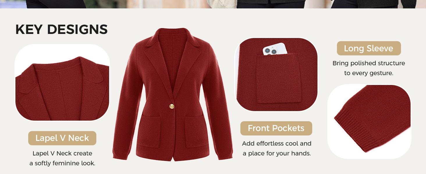 FISOEW Sports Womens Casual Sweater Blazers Open Front Long Sleeve Work Office Suit Knit Jackets Blazer FallFreshness Slim Soft,Valentine's Day Gift Recommendations SpringStatements