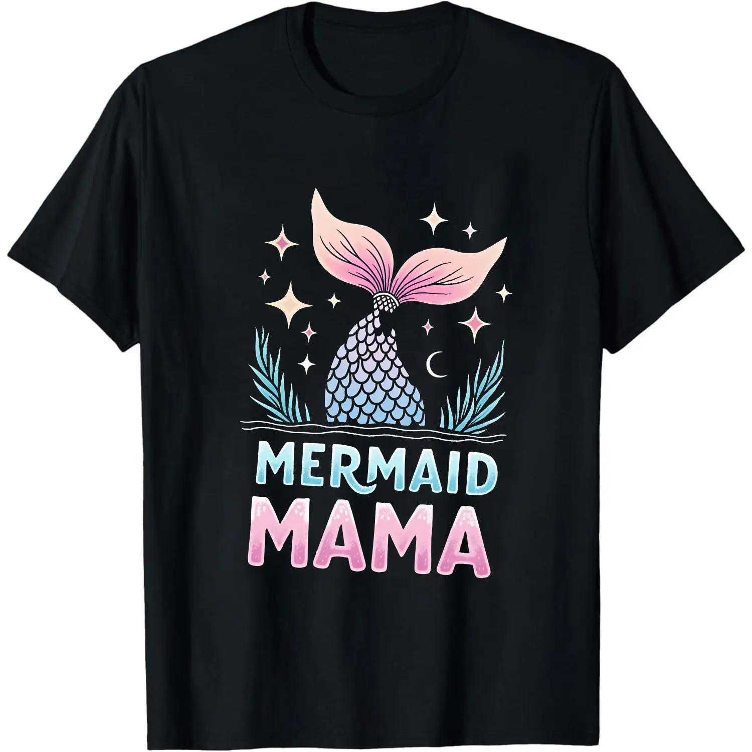 100% Cotton Mermaid Tail Stars Moon Leaves Text T-Shirt Women Men Unisex Clothing Streetwear