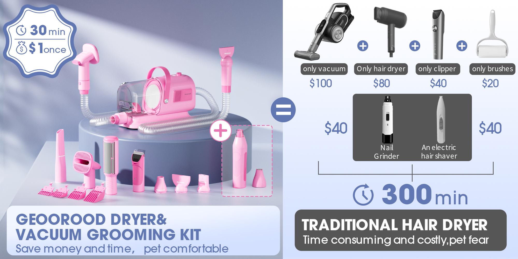 【Geoorood】Geoorood Dog Vacuum & Dryer for Shedding Grooming, 9 in 1 Dog Grooming Kit with Metal Blades Pet Clippers,Adjustable Speed&Temperature Control Blower, Professional Grooming Vacuum Kit,Proven Grooming Tool#February Stock Up