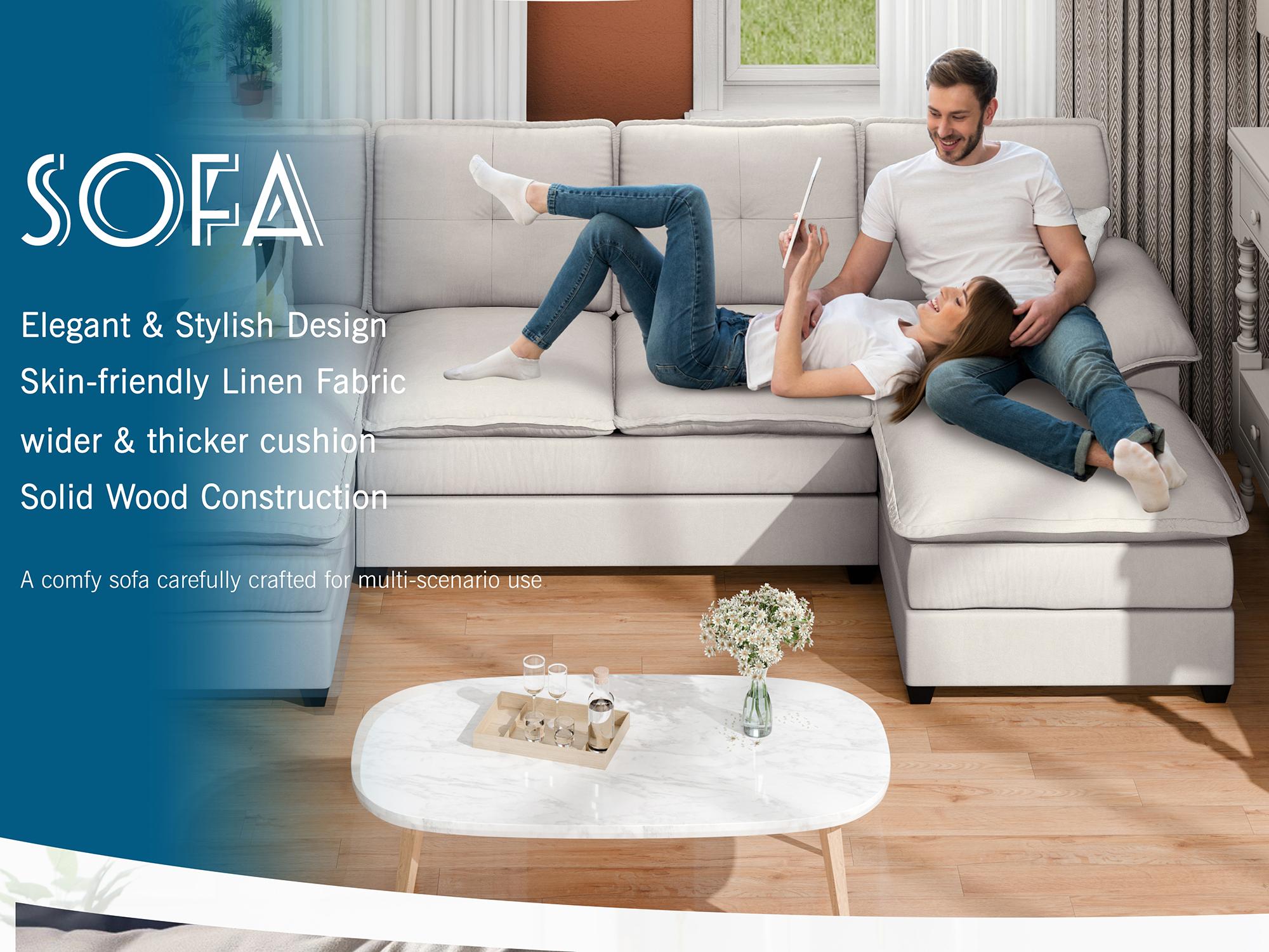 Walsunny 110" Sectional Sofa Couch, U-Shaped Sofa Sleeper with Thick Cushion & Soft Backrest,4 Seat modular Sofa new Couch for Living Room,wayfair