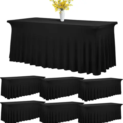 2/3/4/6 Pack Spandex tablecloth Spandex Table Skirt Fitted Stretch Tablecloth,One-Piece Wrinkle-Resistant Ruffles Design Installs in Seconds,Perfect for Rectangle Tables Banquets Parties Wedding Decorations Supplies Decorative Flowers Ornaments