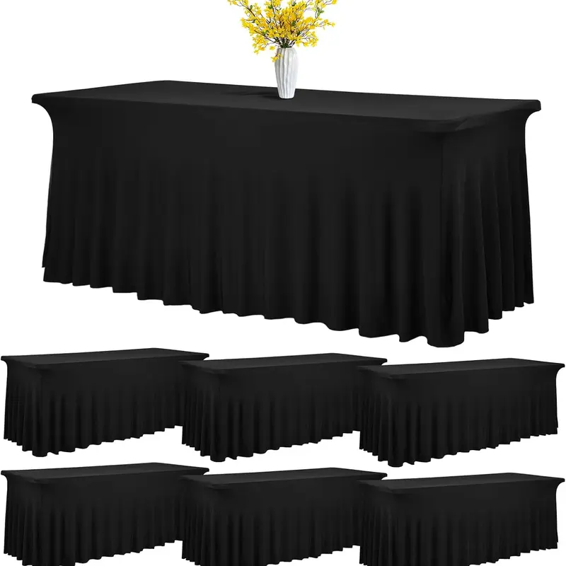 2/3/4/6 Pack Spandex tablecloth Spandex Table Skirt Fitted Stretch Tablecloth,One-Piece Wrinkle-Resistant Ruffles Design Installs in Seconds,Perfect for Rectangle Tables Banquets Parties Wedding Decorations Supplies Decorative Flowers Ornaments