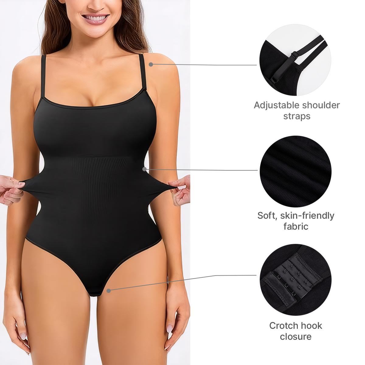 Nebility Women's Solid Seamless Camisole Bodysuit - Flat Neck Spaghetti Strap, Sleeveless Casual for Daily Wear, Minimalist Black Shapewear Vest Basic SpringStatements