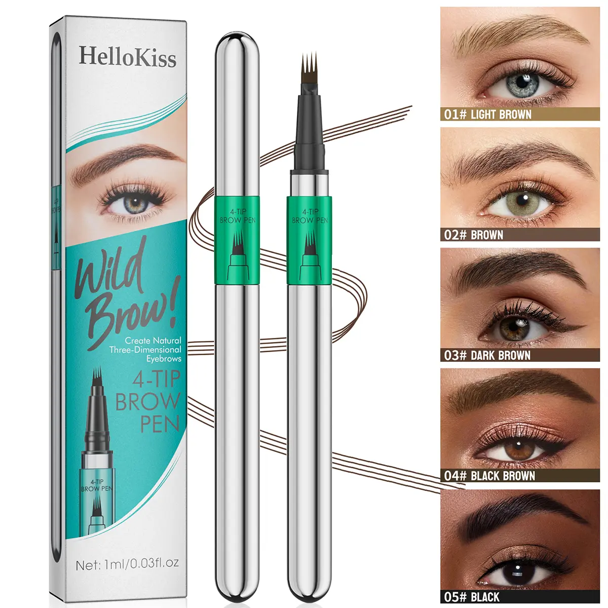4-Tip Microblade Eyebrow Pencil, Waterproof Smudge-Proof Long-Lasting Eyebrow Pen for Natural Feathered Brows, All Skin Types Makeup for Daily Wear & Work