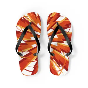Orange Leaf Pattern Flip Flops Tropical Summer Beach Sandals Soft Polyester Suede Footbed Lightweight EVA Sole Textured Slip Resistant Outsole