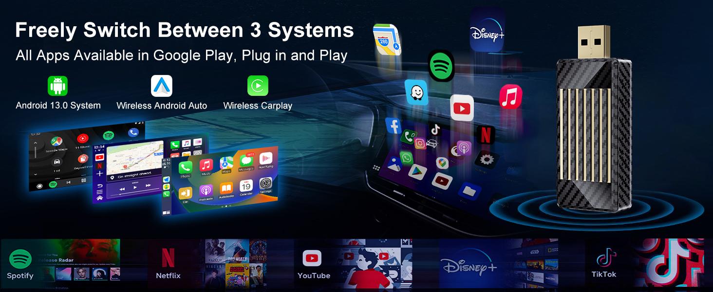 【FIFA World Cup 2026】Yurnlv Mini Al Box -Streaming Netflix/Youtube/Tiktok/Google Play to your car! 4 in 1 Wireless CarPlay and Android Auto Adapter suitable for Factory wired CarPlay Cars