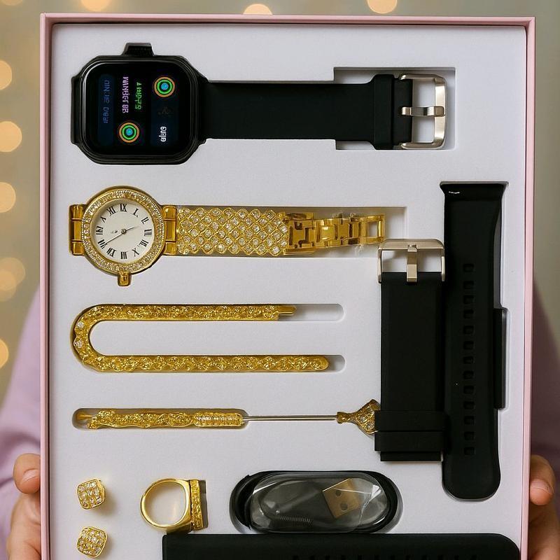 Fashion Gift A58 Plus Women's Luxury 8-In-1 Watch, 2 Bands Ring Earrings, Touchscreen Wearable Android Button Charging Chip Custom LCD Tracker