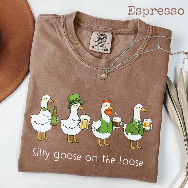 Comfort Colors Silly Goose On The Loose Beer Shirt, St Patrick’s Day Goose Shirt, Funny Irish Goose Tee, Lucky Goose Shirt